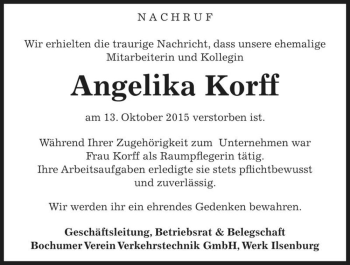 Traueranzeige von Angelika Korff  von Magdeburger Volksstimme