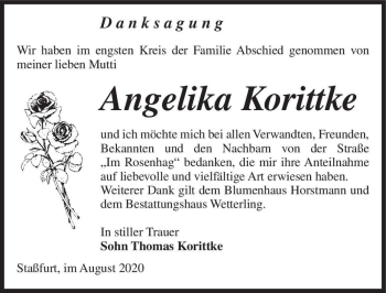 Traueranzeige von Angelika Korittke  von Magdeburger Volksstimme