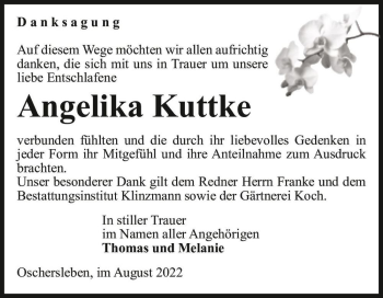 Traueranzeige von Angelika Kuttke  von Magdeburger Volksstimme