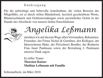 Traueranzeige von Angelika Leßmann  von Magdeburger Volksstimme