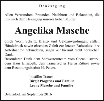 Traueranzeige von Angelika Masche  von Magdeburger Volksstimme