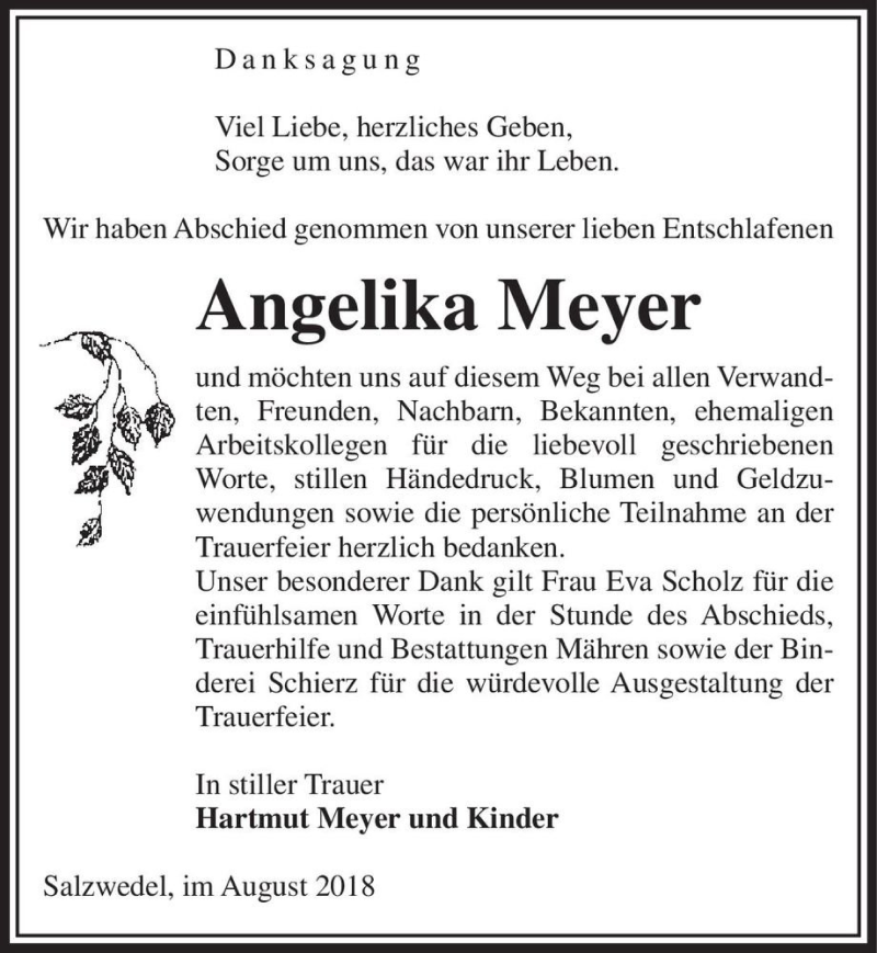  Traueranzeige für Angelika Meyer  vom 24.08.2018 aus Magdeburger Volksstimme