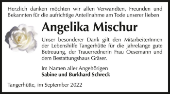 Traueranzeige von Angelika Mischur  von Magdeburger Volksstimme