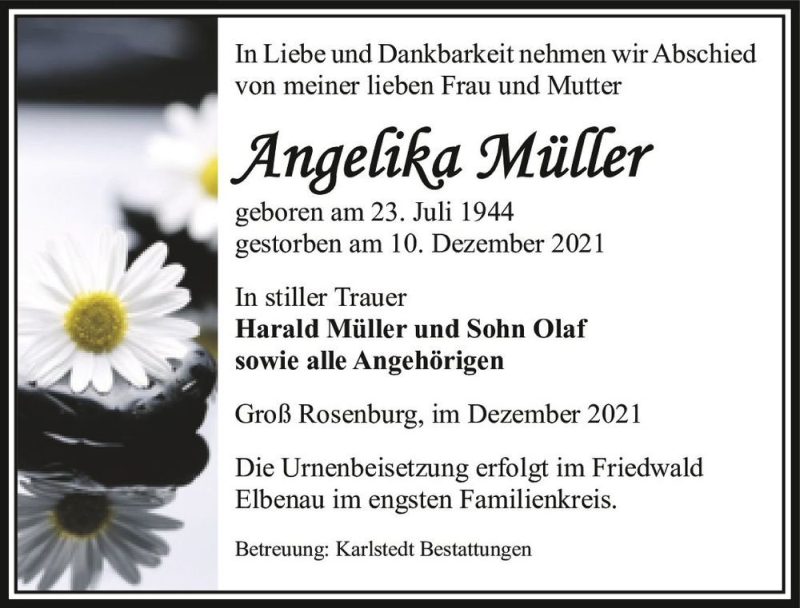  Traueranzeige für Angelika Müller  vom 18.12.2021 aus Magdeburger Volksstimme