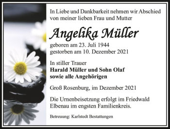 Traueranzeige von Angelika Müller  von Magdeburger Volksstimme