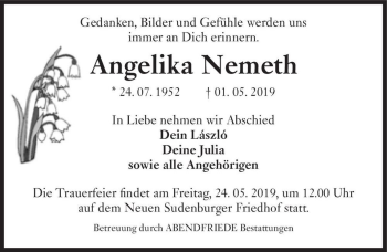 Traueranzeige von Angelika Nemeth  von Magdeburger Volksstimme