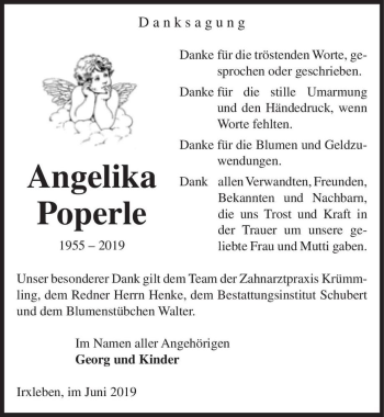 Traueranzeige von Angelika Poperle  von Magdeburger Volksstimme