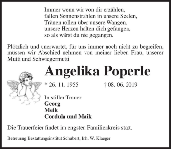 Traueranzeige von Angelika Poperle  von Magdeburger Volksstimme