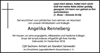 Traueranzeige von Angelika Renneberg  von Magdeburger Volksstimme
