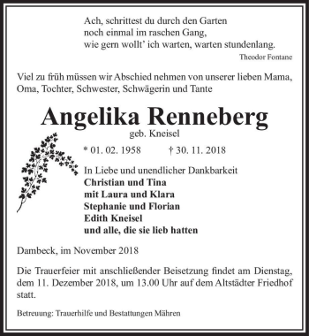 Traueranzeige von Angelika Renneberg (geb. Kneisel)  von Magdeburger Volksstimme