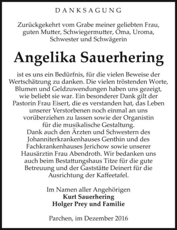 Traueranzeige von Angelika Sauerhering  von Magdeburger Volksstimme