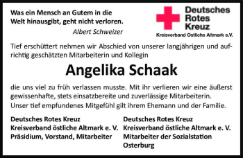 Traueranzeige von Angelika Schaak  von Magdeburger Volksstimme
