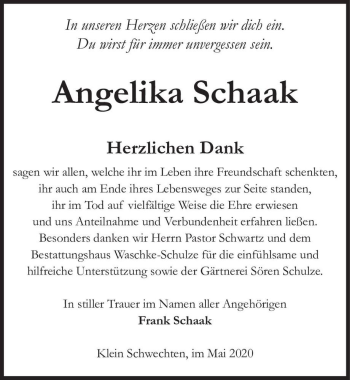 Traueranzeige von Angelika Schaak  von Magdeburger Volksstimme