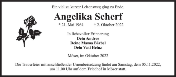 Traueranzeige von Angelika Scherf  von Magdeburger Volksstimme