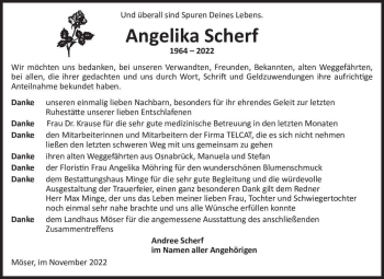 Traueranzeige von Angelika Scherf  von Magdeburger Volksstimme