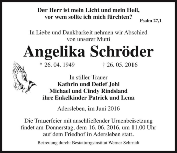 Traueranzeige von Angelika Schröder  von Magdeburger Volksstimme