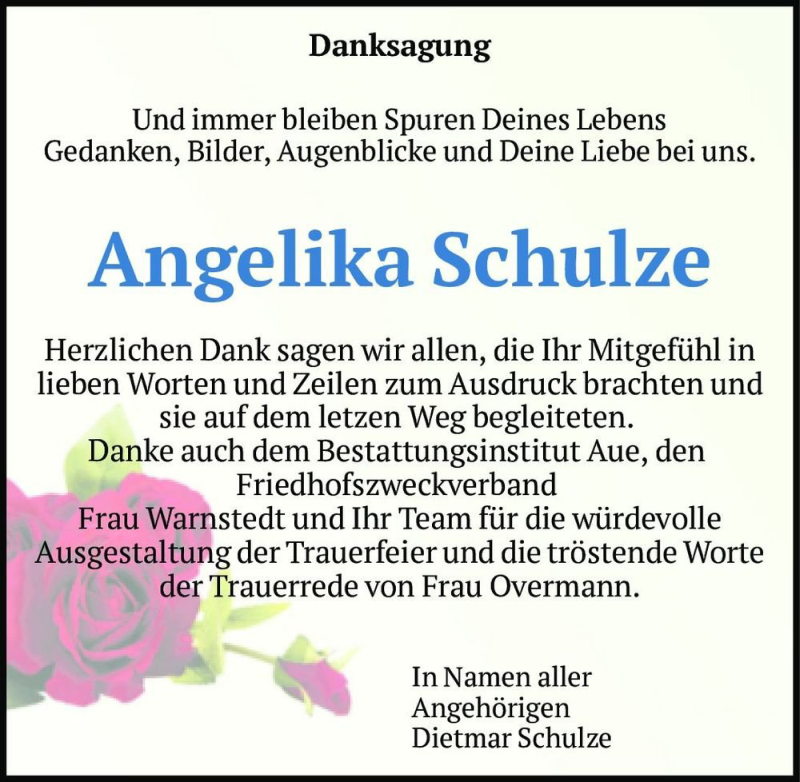  Traueranzeige für Angelika Schulze  vom 08.08.2020 aus Magdeburger Volksstimme