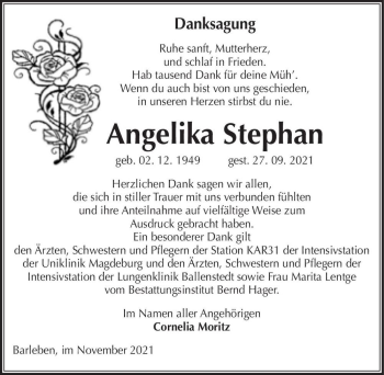 Traueranzeige von Angelika Stephan  von Magdeburger Volksstimme