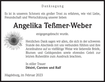 Traueranzeige von Angelika Teßmer-Weber  von Magdeburger Volksstimme
