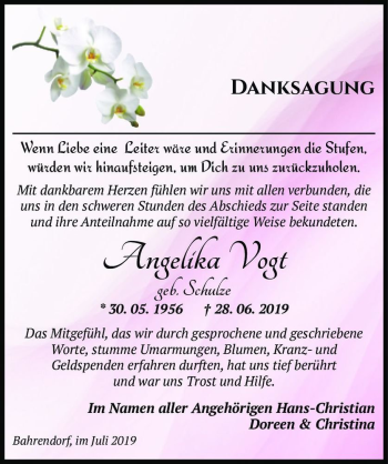 Traueranzeige von Angelika Vogt (geb. Schulze)  von Magdeburger Volksstimme