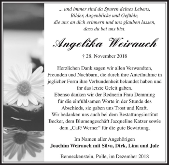 Traueranzeige von Angelika Weirauch  von Magdeburger Volksstimme