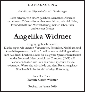 Traueranzeige von Angelika Widmer  von Magdeburger Volksstimme