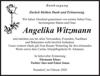 Traueranzeige von Angelika Witzmann  von Magdeburger Volksstimme