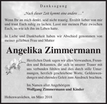 Traueranzeige von Angelika Zimmermann  von Magdeburger Volksstimme
