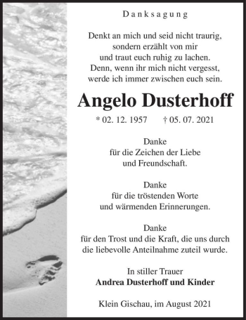 Traueranzeige von Angelo Dusterhoff  von Magdeburger Volksstimme