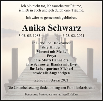 Traueranzeige von Anika Schwarz  von Magdeburger Volksstimme