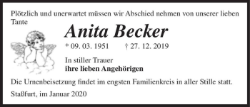 Traueranzeige von Anita Becker  von Magdeburger Volksstimme