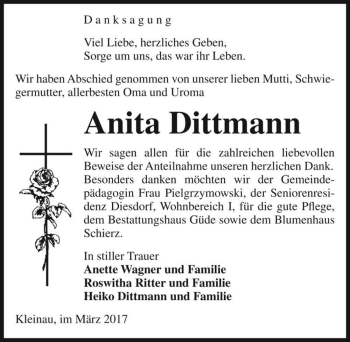 Traueranzeige von Anita Dittmann  von Magdeburger Volksstimme