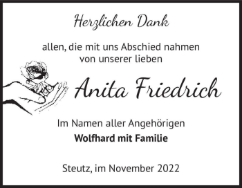 Traueranzeige von Anita Friedrich  von Magdeburger Volksstimme