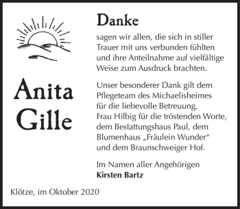 Traueranzeige von Anita Gille  von Magdeburger Volksstimme