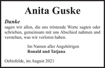 Traueranzeige von Anita Guske  von Magdeburger Volksstimme