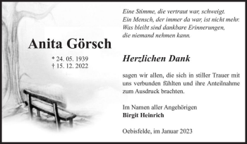 Traueranzeige von Anita Görsch  von Magdeburger Volksstimme