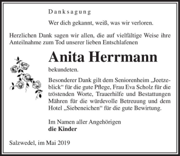 Traueranzeige von Anita Herrmann  von Magdeburger Volksstimme