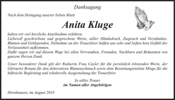 Traueranzeige von Anita Kluge  von Magdeburger Volksstimme