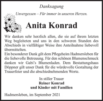 Traueranzeige von Anita Konrad  von Magdeburger Volksstimme