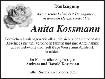 Traueranzeige von Anita Kossmann  von Magdeburger Volksstimme