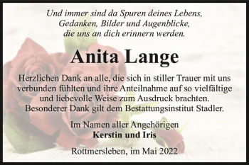 Traueranzeige von Anita Lange  von Magdeburger Volksstimme