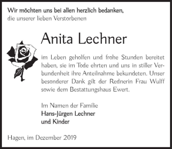 Traueranzeige von Anita Lechner  von Magdeburger Volksstimme