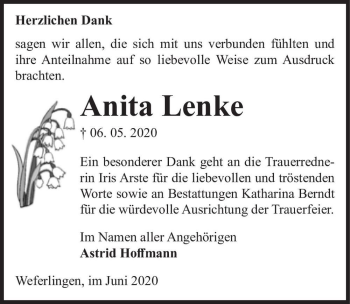 Traueranzeige von Anita Lenke  von Magdeburger Volksstimme