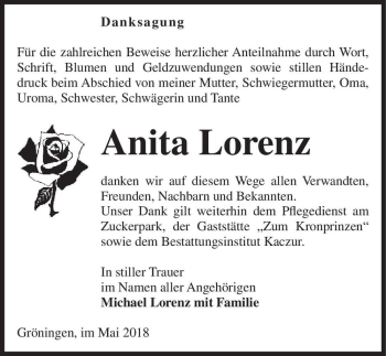 Traueranzeige von Anita Lorenz  von Magdeburger Volksstimme
