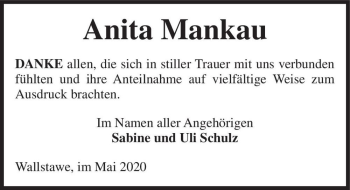 Traueranzeige von Anita Mankau  von Magdeburger Volksstimme