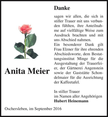 Traueranzeige von Anita Meier  von Magdeburger Volksstimme