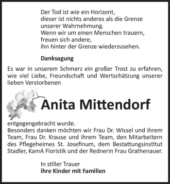 Traueranzeige von Anita Mittendorf  von Magdeburger Volksstimme