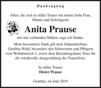 Traueranzeige von Anita Prause  von Magdeburger Volksstimme