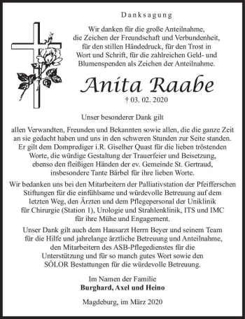 Traueranzeige von Anita Raabe  von Magdeburger Volksstimme