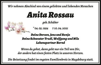 Traueranzeige von Anita Rossau (geb. Schäker)  von Magdeburger Volksstimme